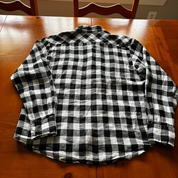 Karen Kane Black and White Check Cuffed Sleeve Button Down Shirt Size M Linen - Picture 13 of 13